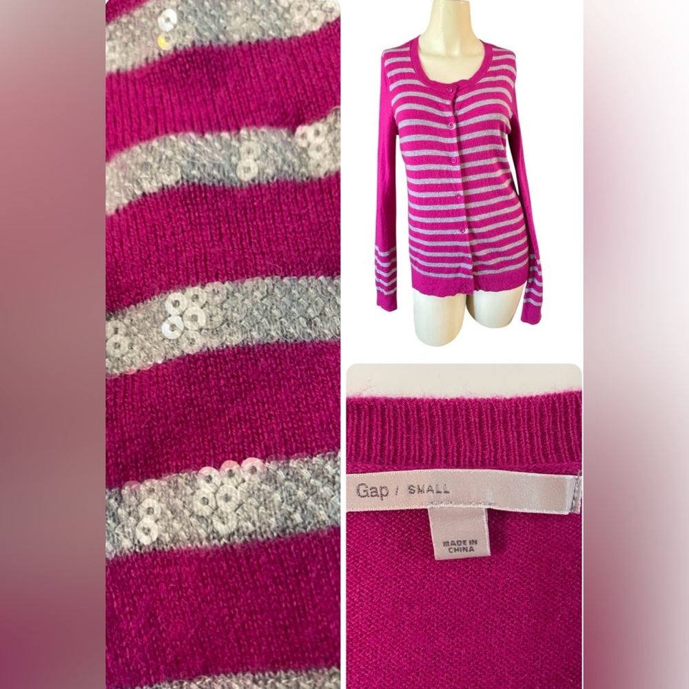 Gap Women's Striped Sequin on sleeves  Cardigan in Electric Fuchsia Size Small